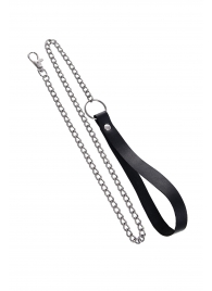 Поводок с ручкой из черной натуральной кожи и карабином для ошейника - Pecado - купить с доставкой в Долгопрудном