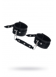 Черные двухслойные кожаные оковы с белой строчкой - Pecado - купить с доставкой в Долгопрудном