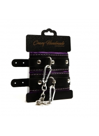 Черно-фиолетовые скругленные наручники с мягкой подкладкой - Crazy Handmade - купить с доставкой в Долгопрудном