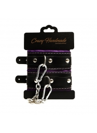 Черно-фиолетовые скругленные наручники с мягкой подкладкой - Crazy Handmade - купить с доставкой в Долгопрудном