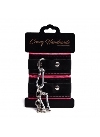 Черно-розовые скругленные наручники с мягкой подкладкой - Crazy Handmade - купить с доставкой в Долгопрудном