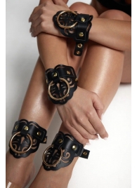 Черные кожаные оковы с резными узорами и клепками - Crazy Handmade - купить с доставкой в Долгопрудном