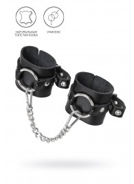 Черные наручники из толстой натуральной кожи с люверсами - Pecado - купить с доставкой в Долгопрудном