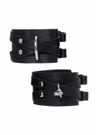 Черные кожаные оковы с двумя перекрёстными ремешками - Pecado - купить с доставкой в Долгопрудном
