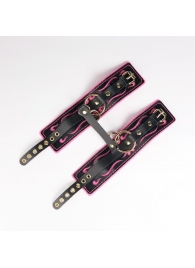 Черные кожаные оковы с розовой строчкой - Crazy Handmade - купить с доставкой в Долгопрудном