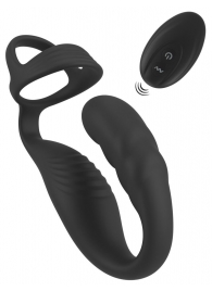 Черное эрекционное кольцо со стимуляцией промежности и анальной пробкой Cock Ring with RC Prostate Plug - Orion - в Долгопрудном купить с доставкой