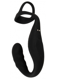 Черное эрекционное кольцо со стимуляцией промежности и анальной пробкой Cock Ring with RC Prostate Plug - Orion - в Долгопрудном купить с доставкой