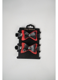 Черно-красные кожаные наручники с бантиками - Crazy Handmade - купить с доставкой в Долгопрудном