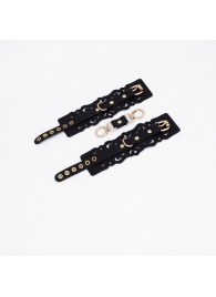 Черные кожаные наручники с узорами и золотистой фурнитурой - Crazy Handmade - купить с доставкой в Долгопрудном