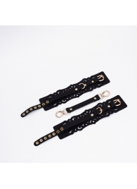 Черный кожаные оковы с узорами и золотистой фурнитурой - Crazy Handmade - купить с доставкой в Долгопрудном