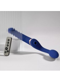 Синий безремневой страпон Multi Orgasm Bendable Strap-On size XL с клиторальной стимуляцией - Strap-on-me - купить с доставкой в Долгопрудном