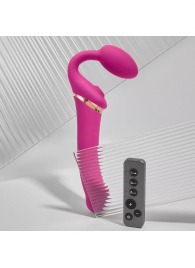 Ярко-розовый безремневой страпон Multi Orgasm Bendable Strap-On size L с клиторальной стимуляцией - Strap-on-me - купить с доставкой в Долгопрудном