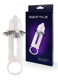 Эластичная насадка на пенис с подхватом мошонки и стимулирующими «ресничками» - Sextaz - в Долгопрудном купить с доставкой