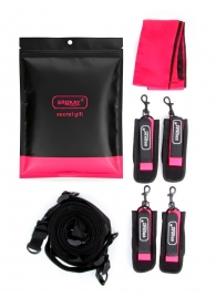 Черно-розовый эротический набор: фиксатор, оковы, наручники, повязка - Erokay - купить с доставкой в Долгопрудном