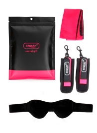 Черно-розовый эротический набор: маска, наручники и повязка - Erokay - купить с доставкой в Долгопрудном