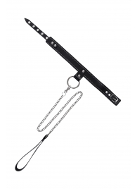 Черный узкий однослойный ошейник с серебристым поводком-цепочкой - Pecado - купить с доставкой в Долгопрудном