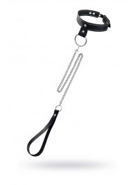 Черный узкий однослойный ошейник с серебристым поводком-цепочкой - Pecado - купить с доставкой в Долгопрудном