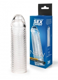 Прозрачная закрытая насадка на пенис с ребрышками - 16 см. - Sex Expert - в Долгопрудном купить с доставкой