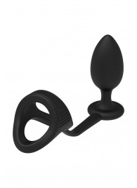 Черное эрекционное кольцо с анальной пробкой Cockstrap With Anal Plug - Dream Toys - в Долгопрудном купить с доставкой