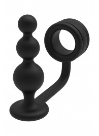 Черное эрекционное кольцо с анальной елочкой Cockring With Beaded Anal Plug - Dream Toys - в Долгопрудном купить с доставкой