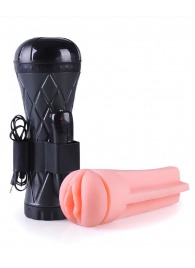 Телесный мастурбатор-вагина в черной колбе с вибрацией - Boys of Toys - в Долгопрудном купить с доставкой