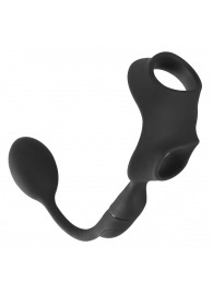 Черное виброкольцо с анальной пробкой Cock Ring with RC Butt Plug - Orion - в Долгопрудном купить с доставкой