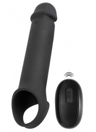 Черная вибронасадка для пениса с хомутом для мошонки и пультом ДУ Remote Controlled Penis Extension - Orion - в Долгопрудном купить с доставкой