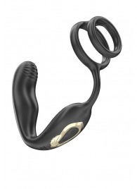 Черная анальная пробка с вращением и эрекционными кольцами - Ibiza - в Долгопрудном купить с доставкой