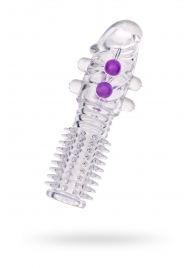 Гелевая прозрачная насадка с шариками и шипами - 14 см. - Toyfa Basic - в Долгопрудном купить с доставкой