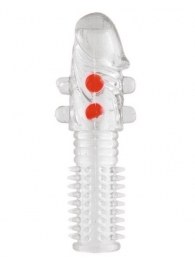 Гелевая прозрачная насадка с шариками и шипами - 14 см. - Toyfa Basic - в Долгопрудном купить с доставкой