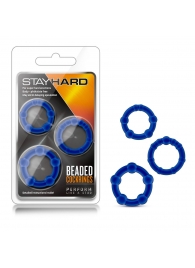 Набор из 3 синих эрекционных колец Stay Hard Beaded Cockrings - Blush Novelties - в Долгопрудном купить с доставкой