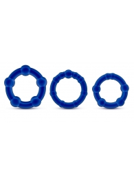 Набор из 3 синих эрекционных колец Stay Hard Beaded Cockrings - Blush Novelties - в Долгопрудном купить с доставкой