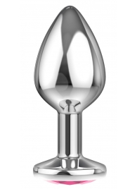 Большая серебристая анальная пробка Diamond Pink Sparkle Large с розовым кристаллом - 8 см. - Lola Games - купить с доставкой в Долгопрудном