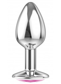 Малая серебристая анальная пробка Diamond Pink Sparkle Small с розовым кристаллом - 7 см. - Lola Games - купить с доставкой в Долгопрудном