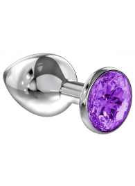 Большая серебристая анальная пробка Diamond Purple Sparkle Large с фиолетовым кристаллом - 8 см. - Lola Games - купить с доставкой в Долгопрудном
