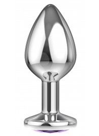 Малая серебристая анальная пробка Diamond Purple Sparkle Small с фиолетовым кристаллом - 7 см. - Lola Games - купить с доставкой в Долгопрудном