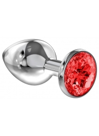 Большая серебристая анальная пробка Diamond Red Sparkle Large с красным кристаллом - 8 см. - Lola Games - купить с доставкой в Долгопрудном