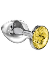 Большая серебристая анальная пробка Diamond Yellow Sparkle Large с жёлтым кристаллом - 8 см. - Lola Games - купить с доставкой в Долгопрудном