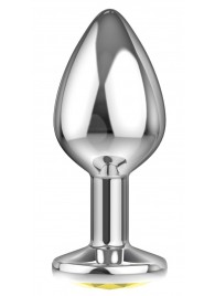 Малая серебристая анальная пробка Diamond Yellow Sparkle Small с жёлтым кристаллом - 7 см. - Lola Games - купить с доставкой в Долгопрудном