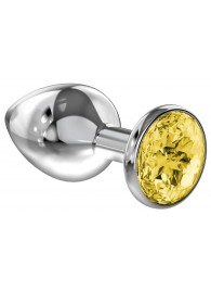 Малая серебристая анальная пробка Diamond Yellow Sparkle Small с жёлтым кристаллом - 7 см. - Lola Games - купить с доставкой в Долгопрудном