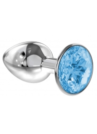 Малая серебристая анальная пробка Diamond Light blue Sparkle Small с голубым кристаллом - 7 см. - Lola Games - купить с доставкой в Долгопрудном