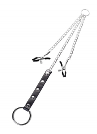 Серебристо-чёрные зажимы для сосков с кольцом для пениса TOYFA Metal - ToyFa - купить с доставкой в Долгопрудном