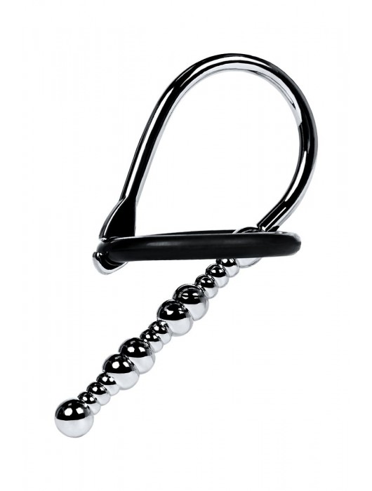 Серебристый уретральный плаг-бусины TOYFA Metal с мягким фиксириющим кольцом - ToyFa - купить с доставкой в Долгопрудном