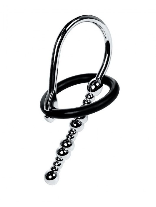 Серебристый уретральный плаг-бусины TOYFA Metal с мягким фиксириющим кольцом - ToyFa - купить с доставкой в Долгопрудном