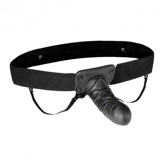 Чёрный полый страпон с вибрацией Unisex Vibrating Hollow Strap-On - 14 см. - Lux Fetish - купить с доставкой в Долгопрудном