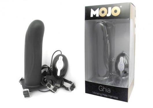 Черный страпон с вибратором Mojo Ghia - Seven Creations - купить с доставкой в Долгопрудном