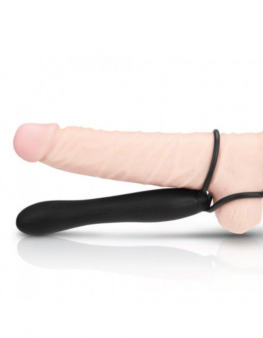 Черная насадка на пенис для двойной стимуляции Mojo BlackJack - 15 см. - Seven Creations - в Долгопрудном купить с доставкой