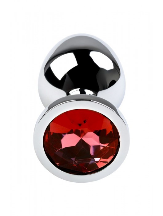 Серебристая коническая анальная пробка с красным кристаллом - 8 см. - ToyFa - купить с доставкой в Долгопрудном