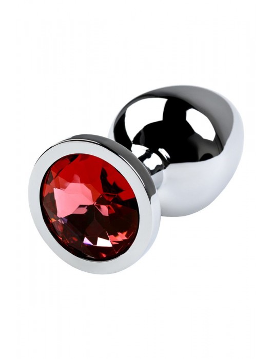 Серебристая коническая анальная пробка с красным кристаллом - 8 см. - ToyFa - купить с доставкой в Долгопрудном