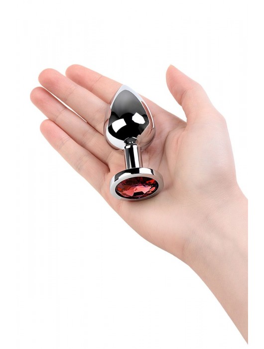 Серебристая коническая анальная пробка с красным кристаллом - 8 см. - ToyFa - купить с доставкой в Долгопрудном